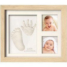 Baby Hand and Footprint Kit - Quick Solo Keepsake Frame, 11" x 8.8" Ash Wood
