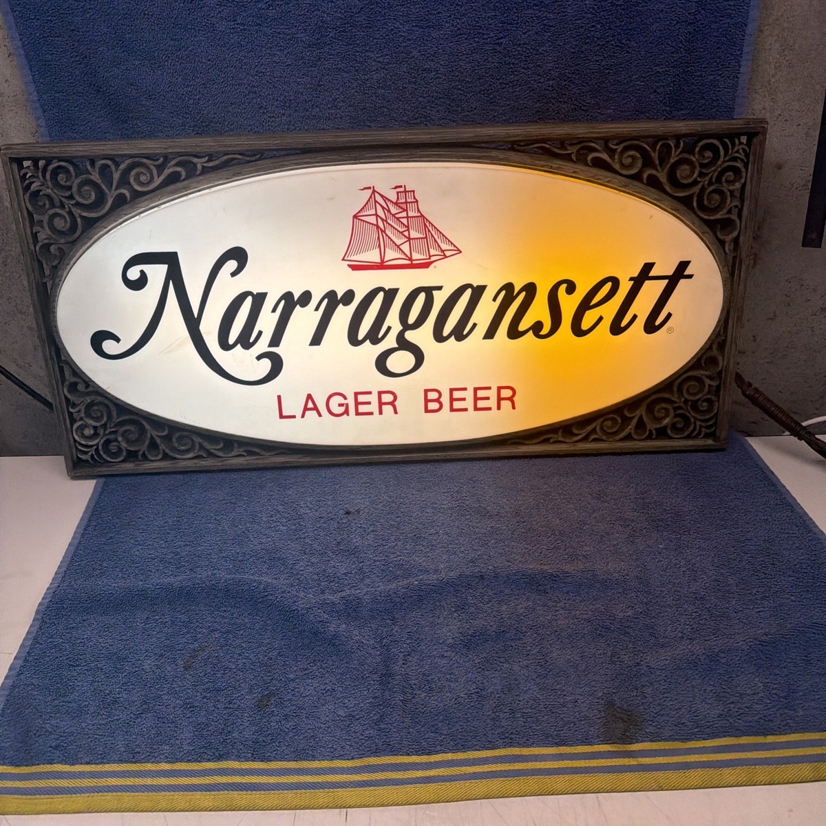 VINTAGE 1970'S NARRAGANSETT LAGER BEER LIGHT UP TWO SIDED SIGN
