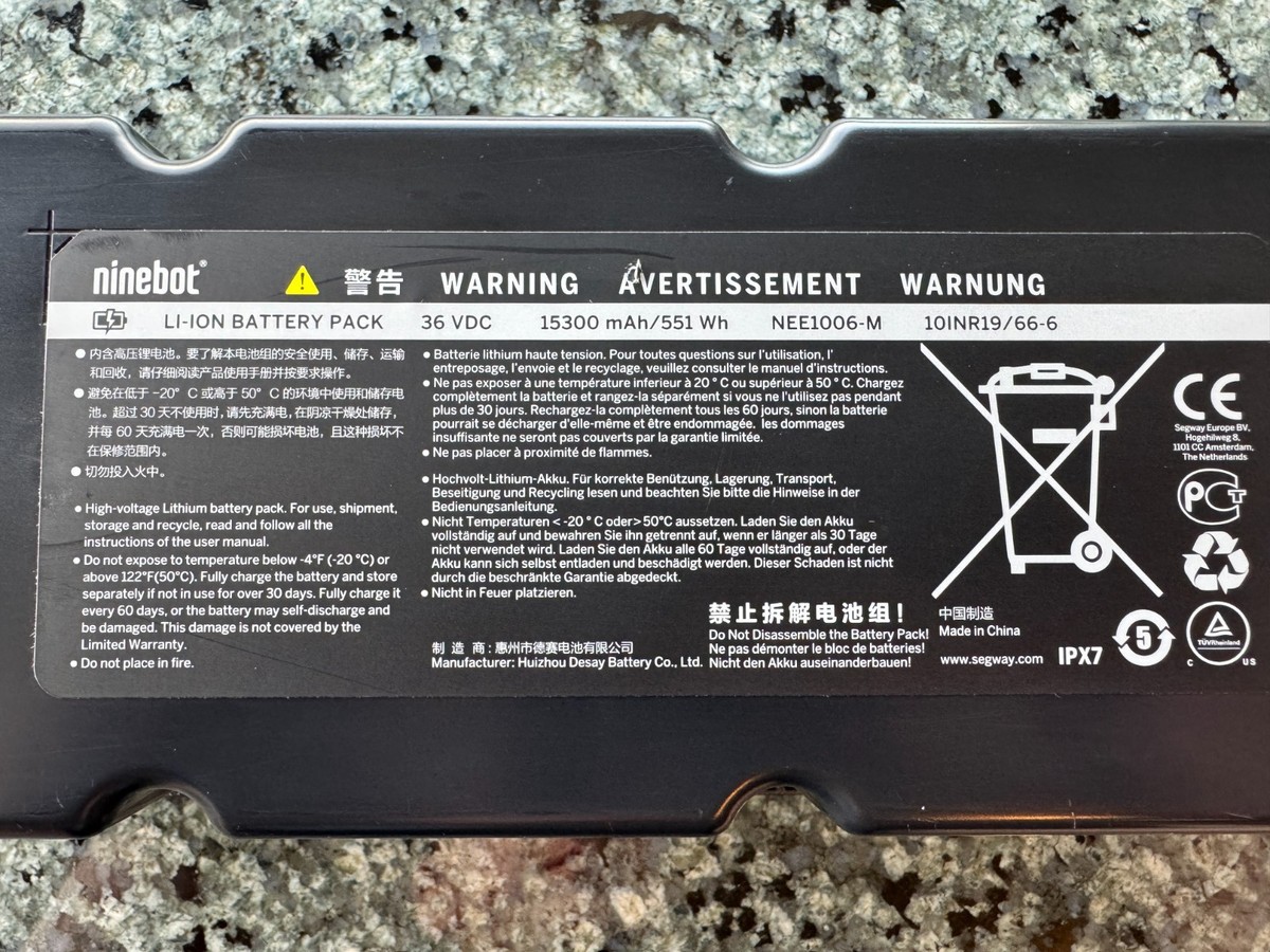 Segway Ninebot 36VDC 15300mAh Lithium Ion Complete Battery Pack