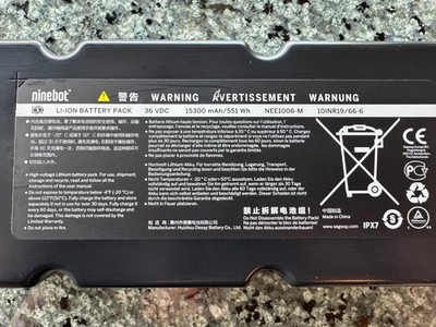 Segway Ninebot 36VDC 15300mAh Lithium Ion Complete Battery Pack