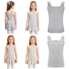 Girls Vest Ribbed Undershirts Active Tops Cami Tank Top Casual Camisole Sports