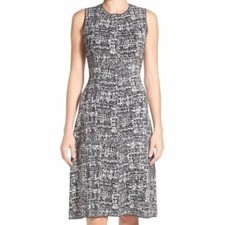 HALOGEN Size X-Small Black White Stretch Knit A-Line Midi Dress Abstract Neutral