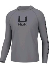 Huk Icon X Hoodie Mens L Large Gray Lightweight Fishing Shirt Sun Hoodie (L)