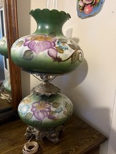 Vintage Victorian Gone With The Wind Hand Painted Parlor Hurricane Table Lamp