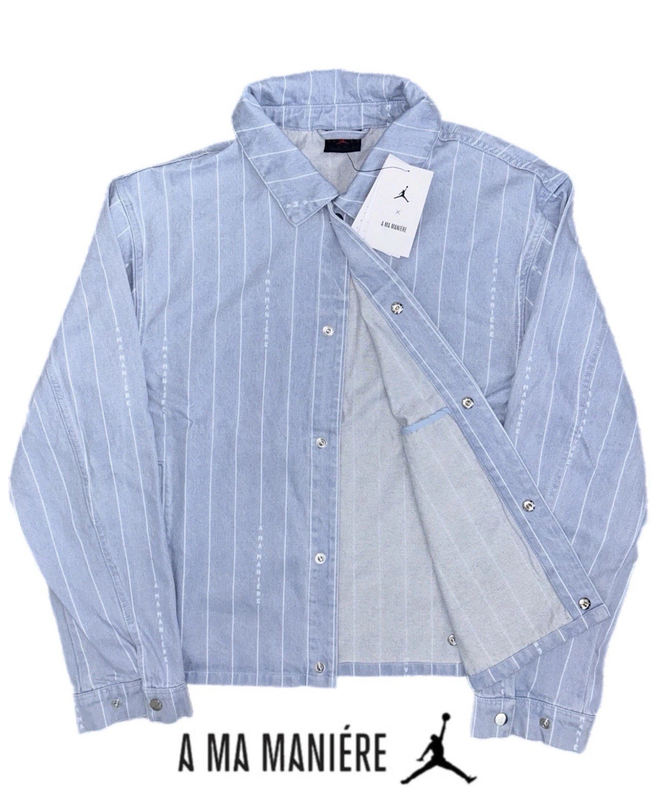 SACAI X NIKE Jordan x A Ma Maniere Giacca Denim Uomo Taglia SMALL Blu Jean Stripe HF4353 440