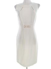 TAHARI Damen Ballkleid/Abendkleid Gr. S Weiß Ärmellos Knielang Runder Ausschnitt