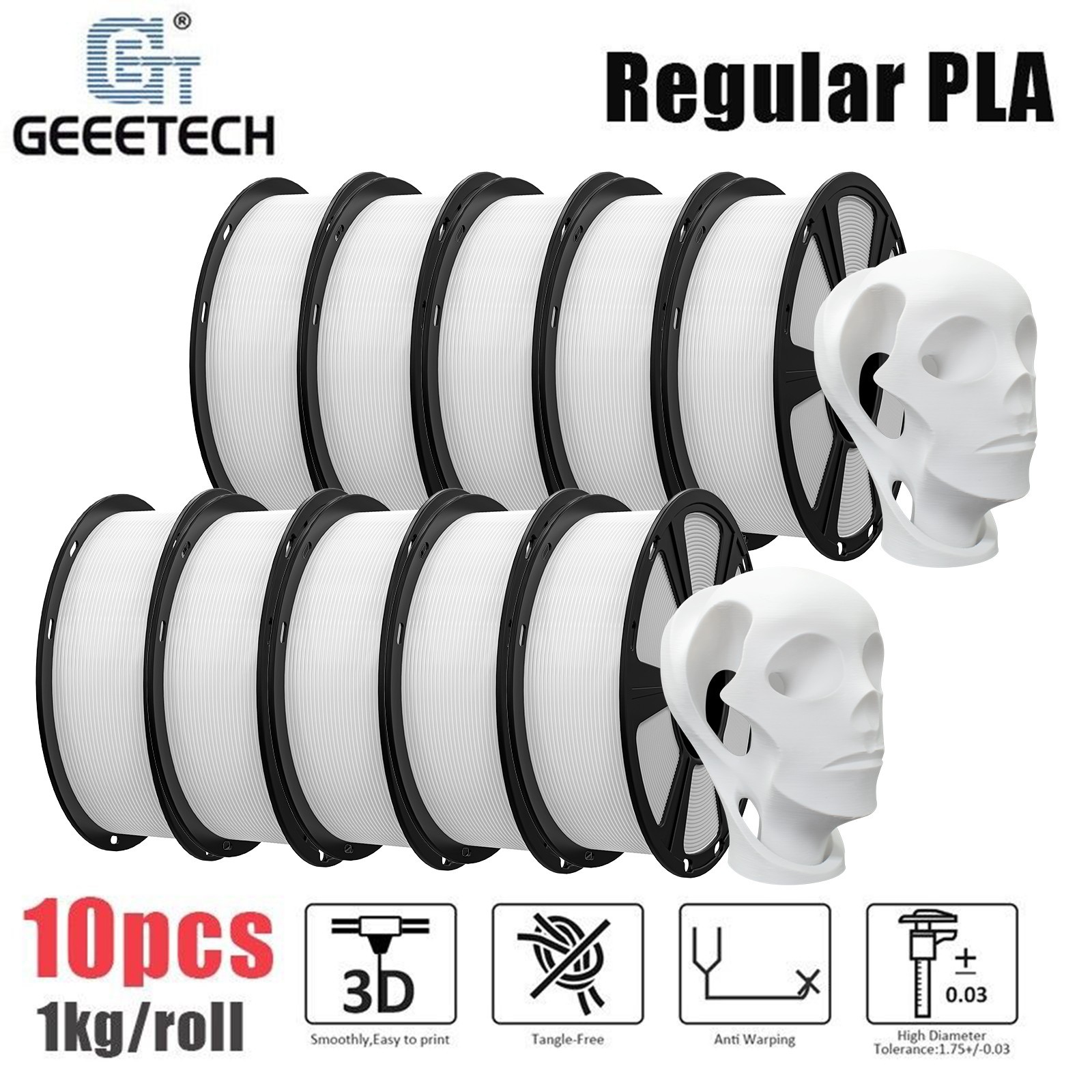 10 kg Geeetech filamento PLA 1,75 mm 1 kg/rotolo bianco PLA filamento stampante 3D DE