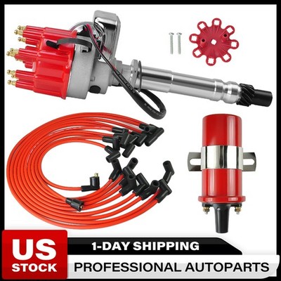 FOR CHEVY 305 327 350 SMALL CAP HEI DISTRIBUTOR + RED COIL + WIRES UNDER EXHAUST