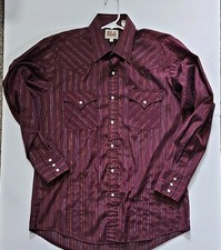 Vintage 80's ELY Cattleman Men's 16in/34in Burgandy Striped Western Button Up