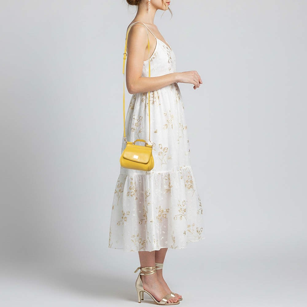 Dolce Gabbana Miss Sicily Mini Yellow Leather Top Handle Bag | eBay