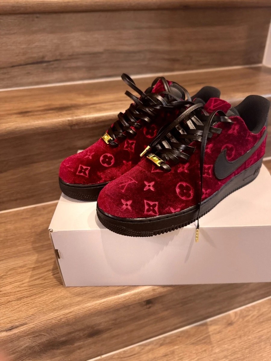 Nike Shoe Burgundy Velvet Air Force Custom Burgundy Gold Velvet Af1