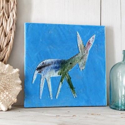 Glazed Pottery Ceramic Tile Donkey Wall hanging Art