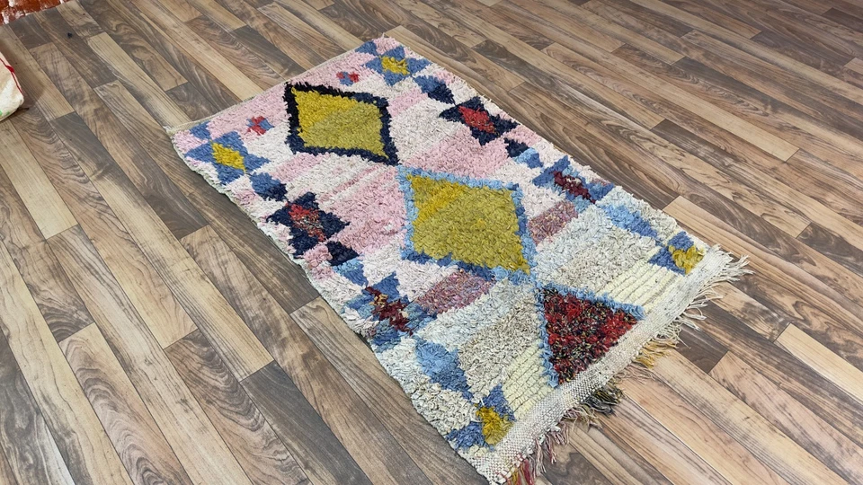 Alfombra marroquí vintage 2,6x4,2 pies - Alfombra de lana bereber tejida a mano, geométrica Foto 4 de 4