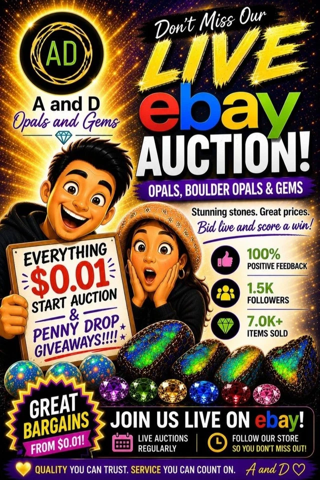 All $0.01 Auction Starts! 🔥 Penny Drop Giveaways! 💎Opals Gems & More! ✨