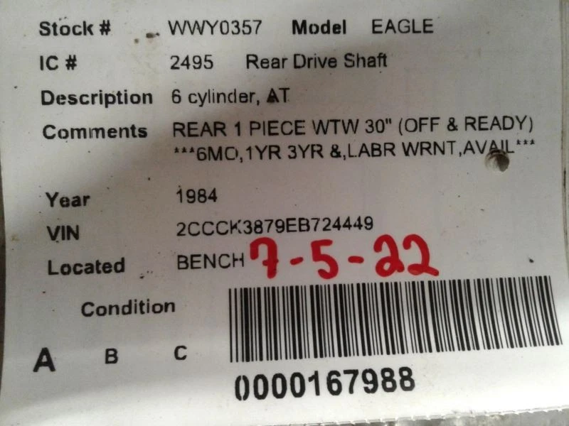 Rear Drive Shaft Automatic Transmission Fits 83-88 EAGLE 1584275 Foto 4 de 4