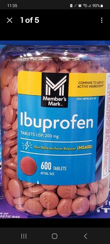 Member's Mark IBUPROFEN 200mg Pain/Fever Advil Relief BIG 600 coat tab ...
