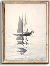 Vintage Coastal Sailboat Wall Art Prints, Neutral Nautical Wall Decor Lake Sea W