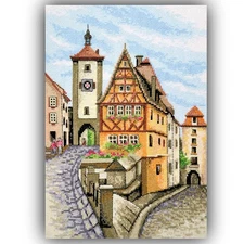 Cityscape Cross Stitch Kit Rothenburg Embroidery Set 14 Count Aida Floss for ...