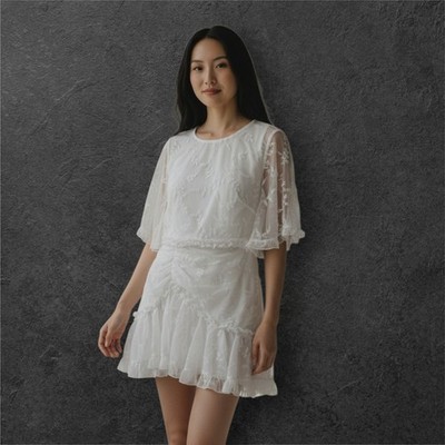 chinese dress ladies Faren Lace Trim Maxi Dress White
