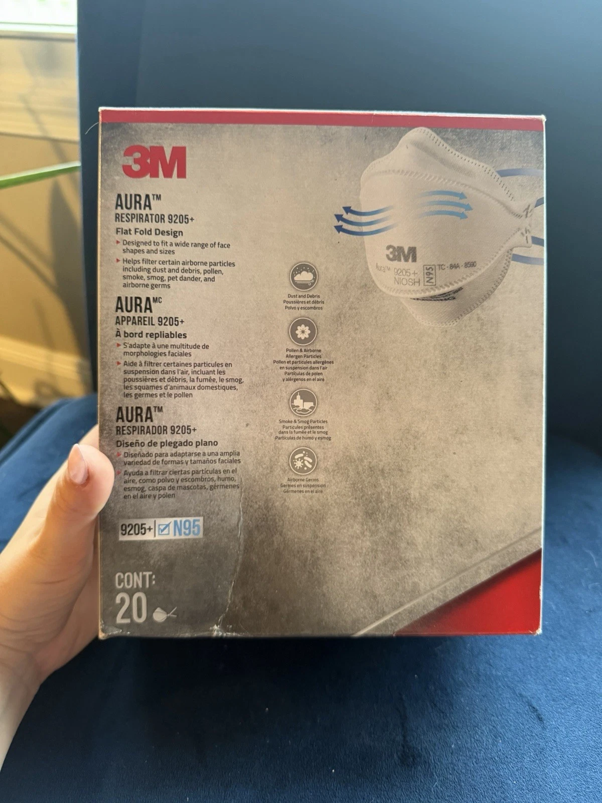 3M Aura 9205 N 95 Particulate Respirator Face Mask - White (20 Pack)