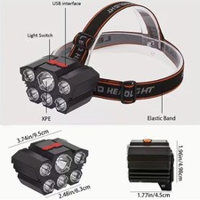 Multifunction 5LED Headlamp USB Rechargeable 4-Mode Outdoor Flashlight Camping