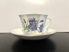 Vintage Crown Mark Fine Bone China Tea Cup & Saucer Blue Floral Made In England