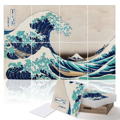 PINWELIFE  Wall Art Acoustic Panels, Sound 48''x32'', Ukiyo-e_The Great Wave