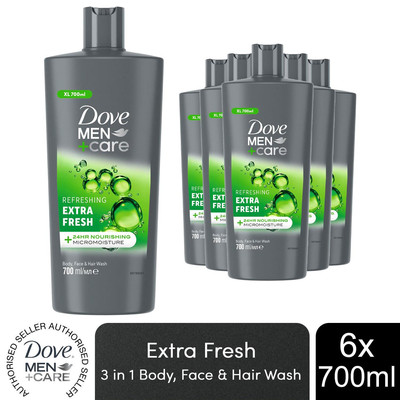 Dove Men+Care 3-in-1 Body, Face & Hair Wash Refreshing Extra Fresh 700ml, 6er Pack