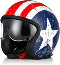 Casco JET Scooter Vespa Vintage Café racer Spirit  REBEL STAR CAPITAN AMERICA