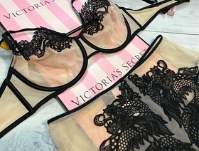 Victoria's Secret Luxe Lingerie Unlined Dragon Lace Balconette Bra Set Highwaist