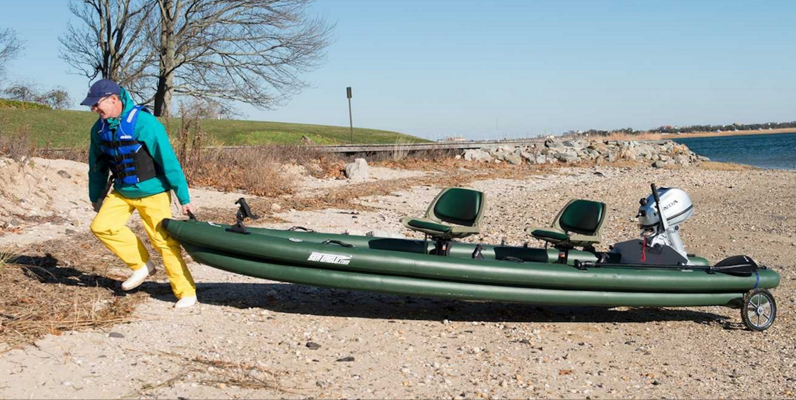 Sea Eagle FishSkiff 16 Inflatable Fishing Boat 2-Person Swivel Seat Canopy Package