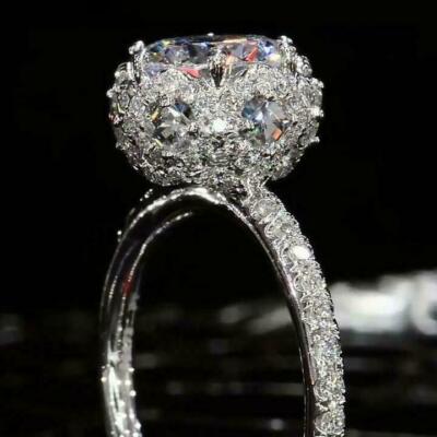 4ct Round Lab-Created Moissanite Iced Queens Cocktail Ring 14k White Gold Plated