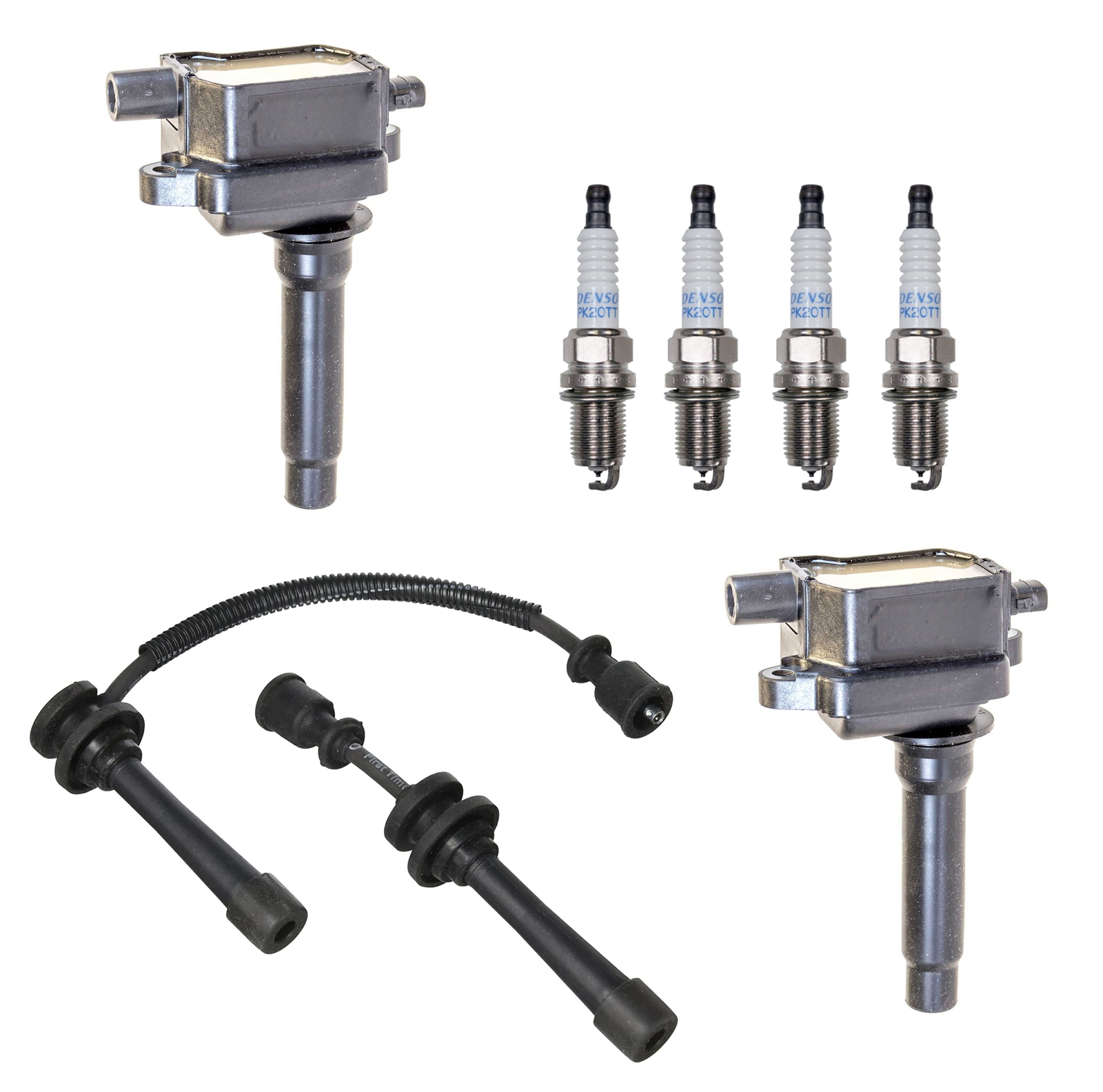 Denso 2 Ignition Coils Wire Set  4 U-Groove Design Spark Plugs Kit For Kia 2.0L