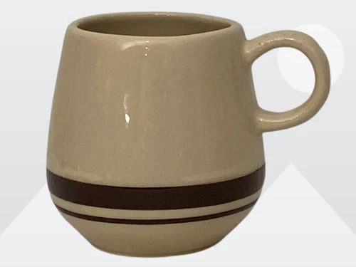 McCoy 7025 Beige & Brown Striped Glazed 10 oz. Stoneware Cup Replacement Vtg USA