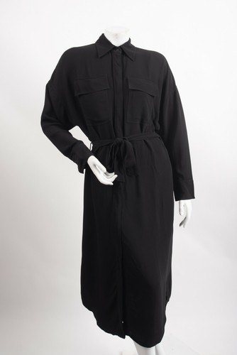 Massimo Dutti Womens Shirt Dress Midi US 6 EU 38 Black Button Front 6615/331 NWT