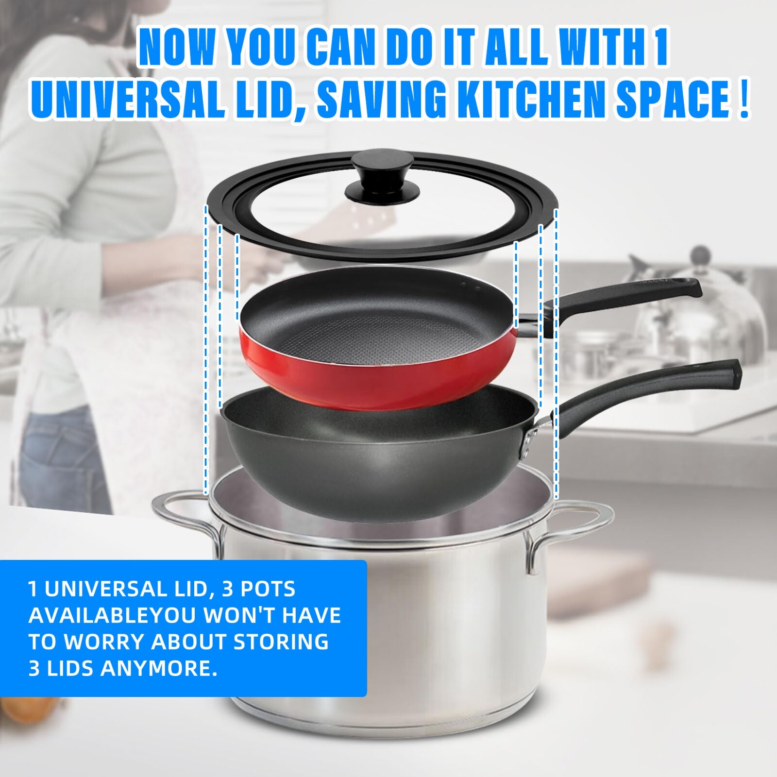 11 Universal Silicone Glass Lid Cover Pot Frying Pan Saucepan Round 24