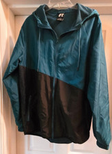 Russell Athletic Unisex hooded windbreaker zip up Teal/Black Size Medium 38-49 