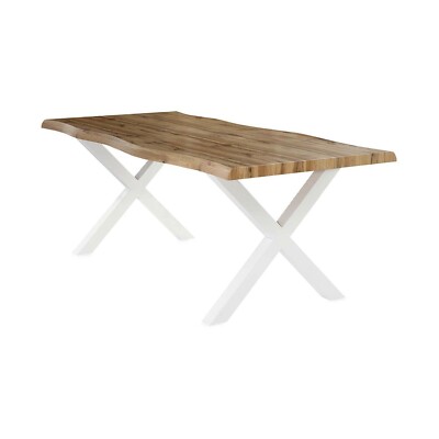Esstisch Küchentisch Esszimmertisch Perlweiß Wildeiche Dekor Metall 200 x 100 cm