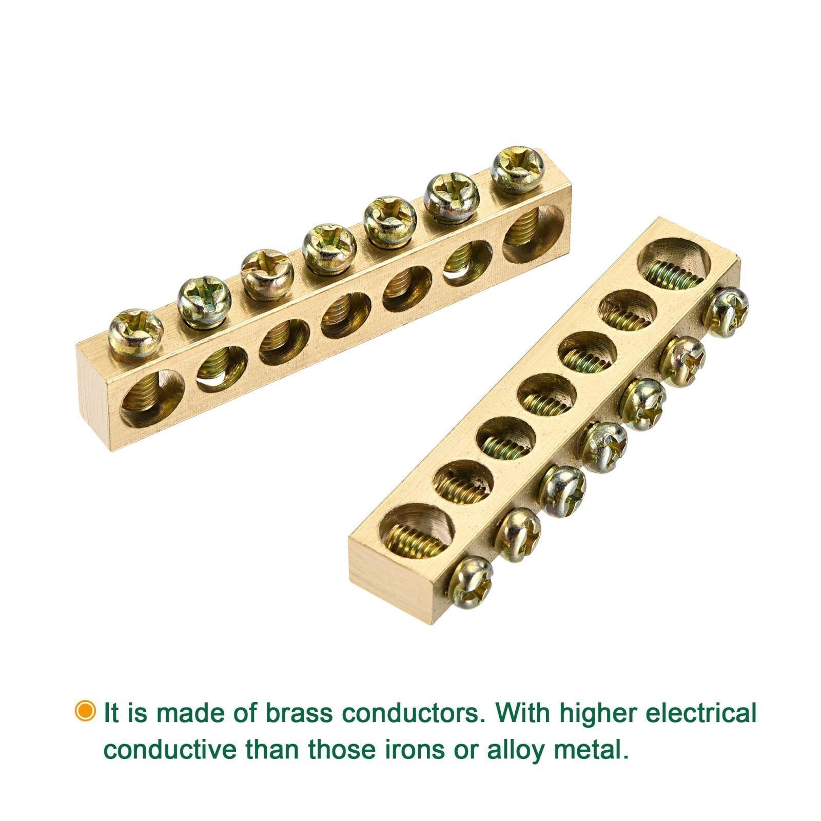Terminal Ground Bar Screw Block Brass 7 Positions 59mmx7mmx11mm 6 Pcs