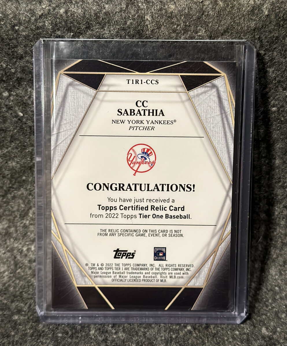 2022 Topps Tier One CC Sabathia Relics GU Jersey Relic 324/399 