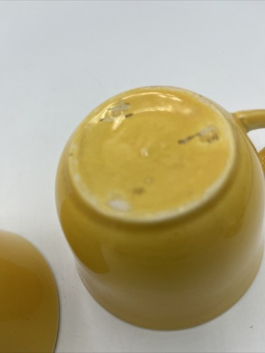 Bauer La Linda Cups Yellow 2 cups mug Vintage Pottery coffee tea cup 1930s - Picture 2 of 8