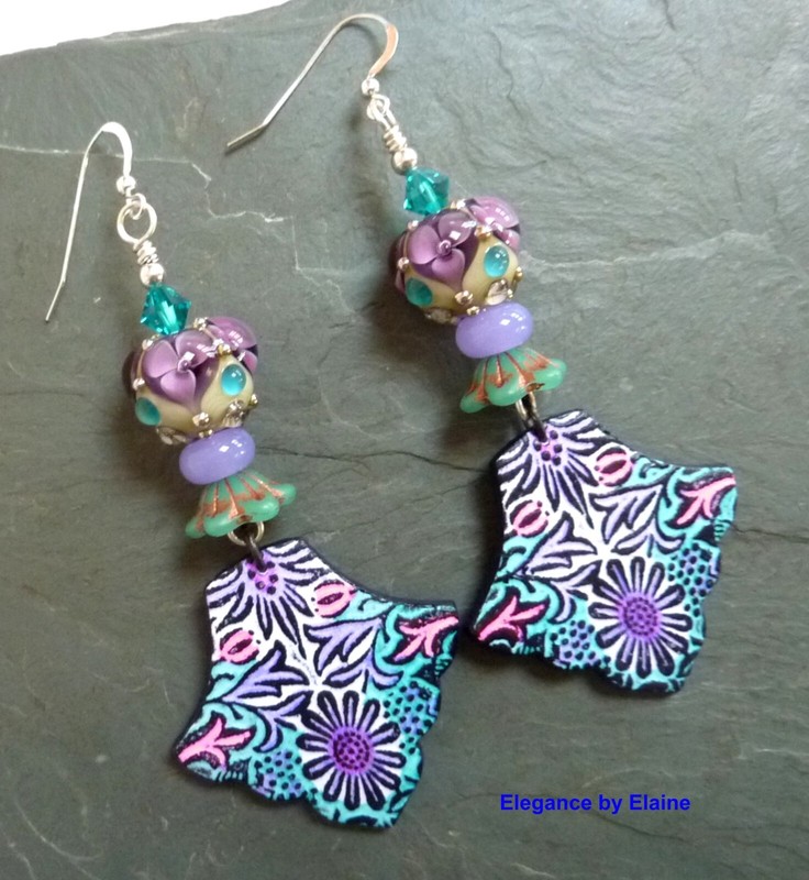 Lavender Turquoise Earrings Pink Artisan Handmade Lampwork Colorful Gift for Her