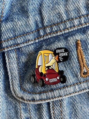 Funny Meme Goose Honking In Toy Car Enamel Pin - Excellent Condition