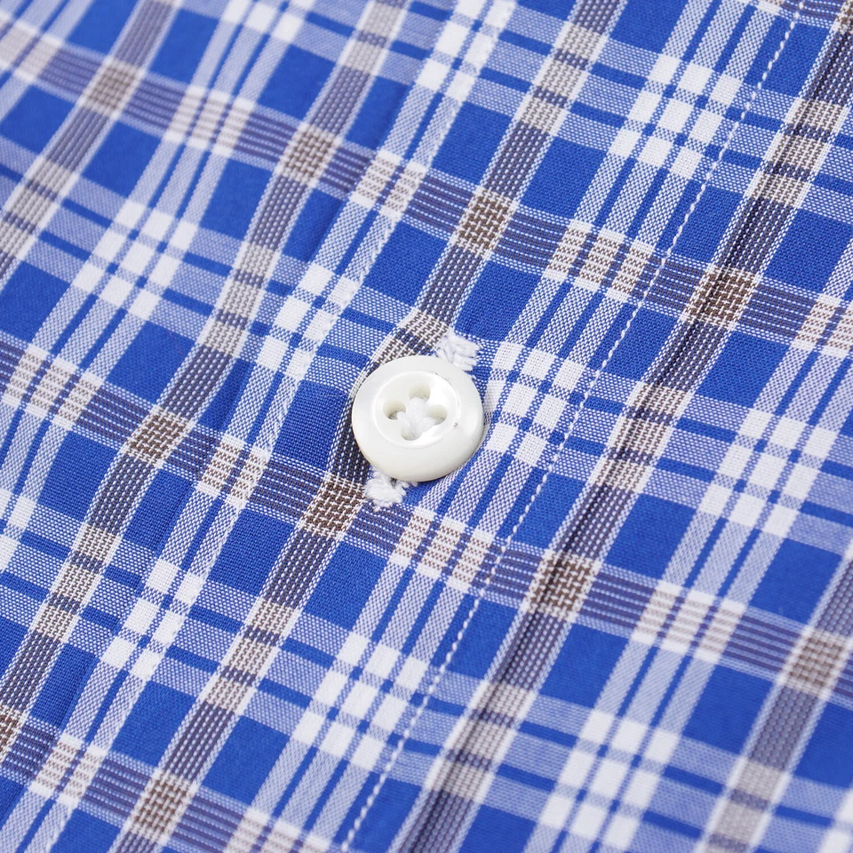 Camisa de Vestir Luigi Borrelli Napoli Azul y Blanco Cuadros en Capas Algodón 15.5 Nueva con Etiquetas Foto 3 de 4