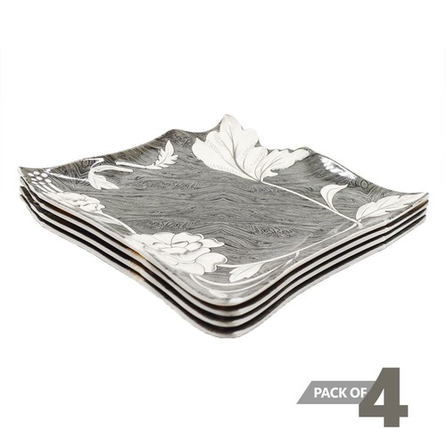 10 Inch Dinnerware Square Shaped Elegant Melamine Plates (Gray Floral) - Picture 2 of 4