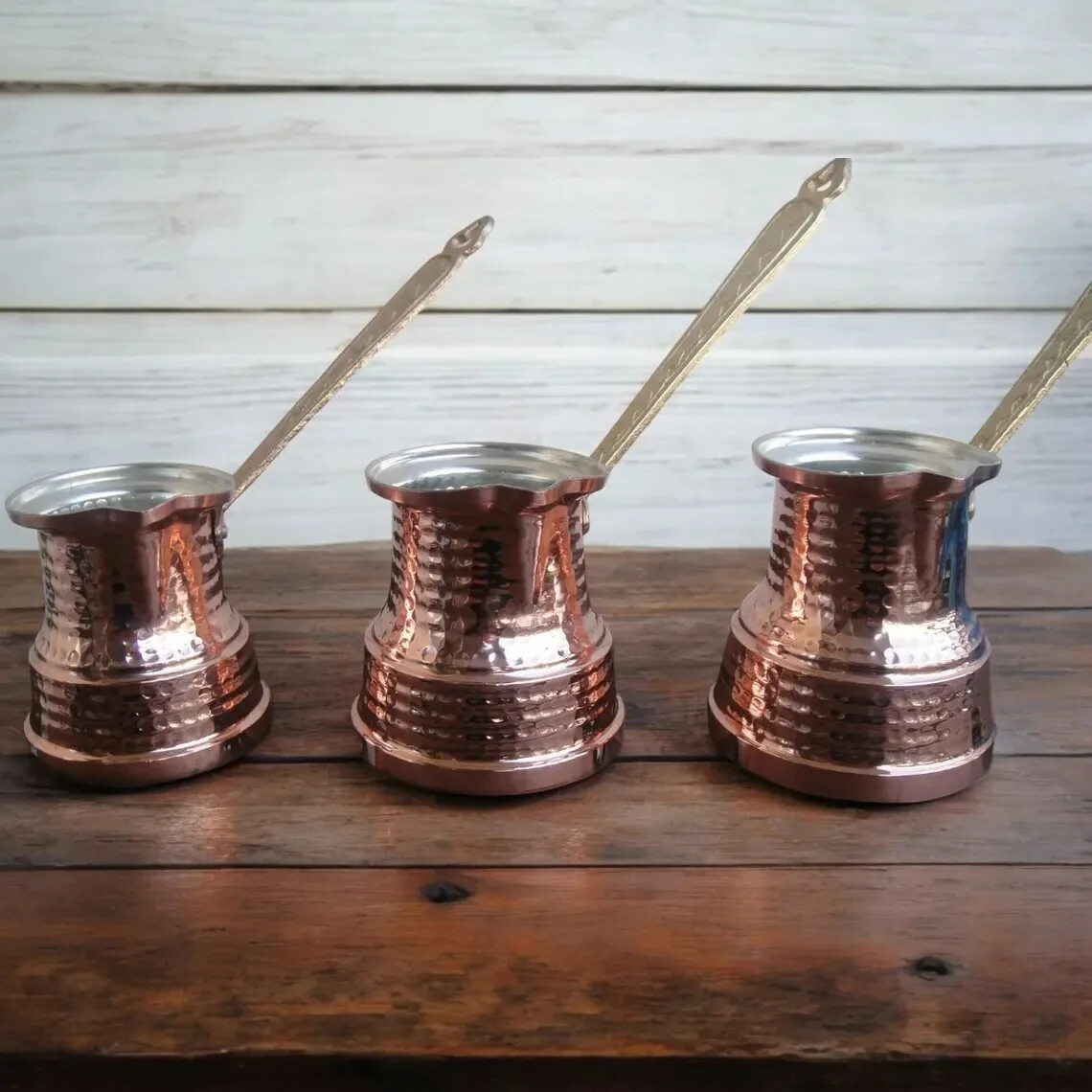 (SET OF 3)Turkish Traditional Coffee Maker Pot Cezve İbrik Totally Handmade