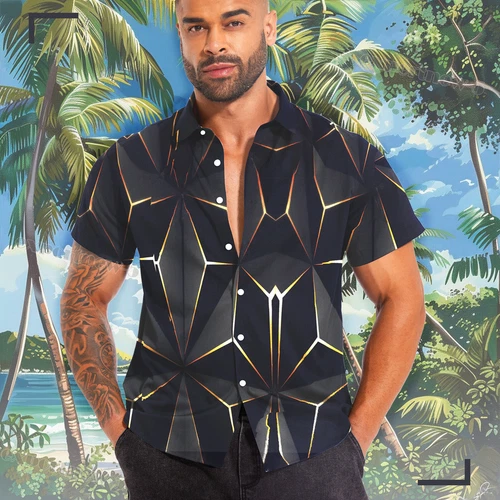 Hawaiianisches Hemd Herren Kokosnussbaum Druck Strand Urlaub Aloha Party kubanischer Kragen - Bild 37 von 48