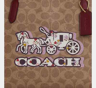 NWT Coach Fiona Zip Tote Bag In Signature Canvas With Horse And