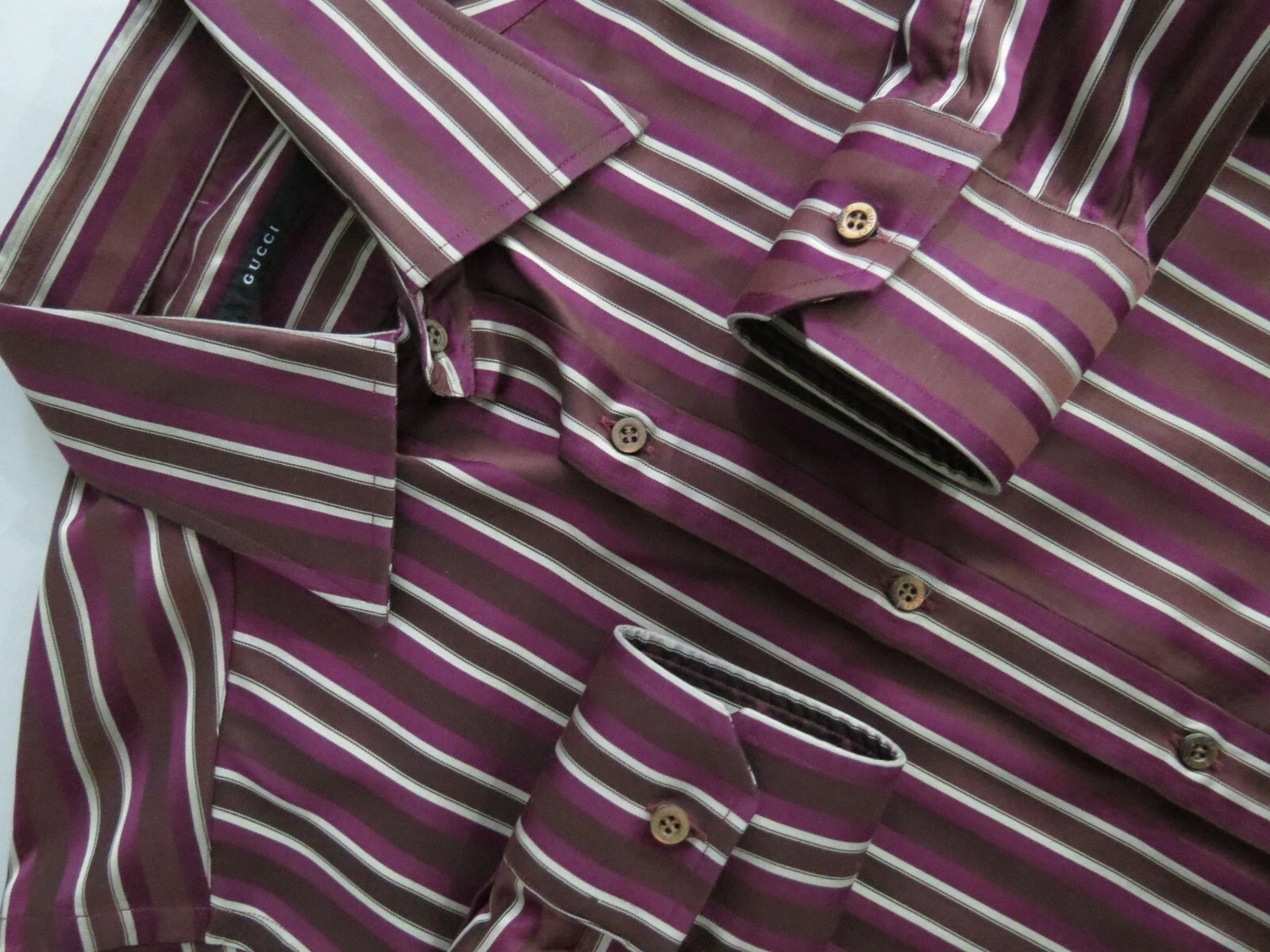 Chemise habillée coton rayé violet époque Tom Ford Gucci Made in Italy 39 15 1/2