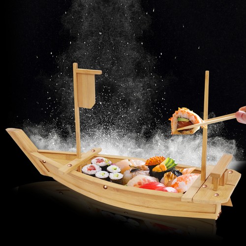 Wooden Sushi Boat Serving Tray 28 Inch Sushi Plate for Restaurant Parties Use